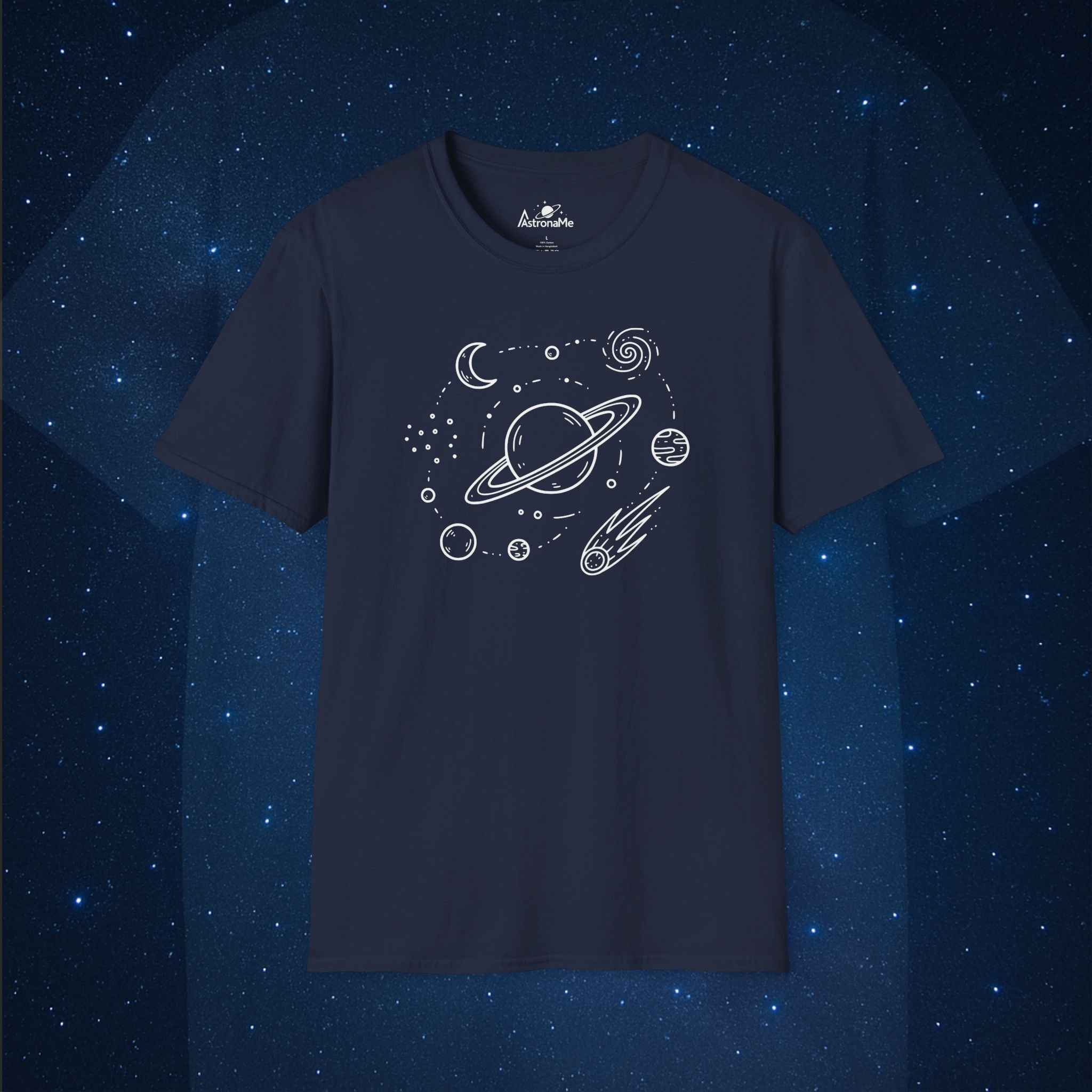 Space Minimal Saturn Doodle T-Shirt